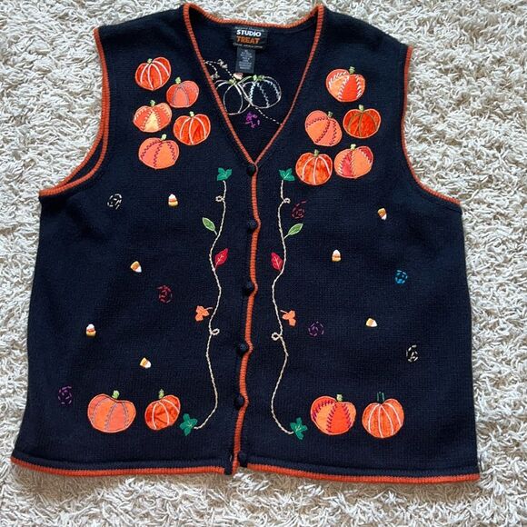 Vintage Studio Treat Knit Halloween Fall Autumn Vest Size XL - Picture 1 of 10